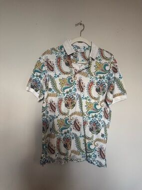 Etro White Polo with Multicolor Paisley Print